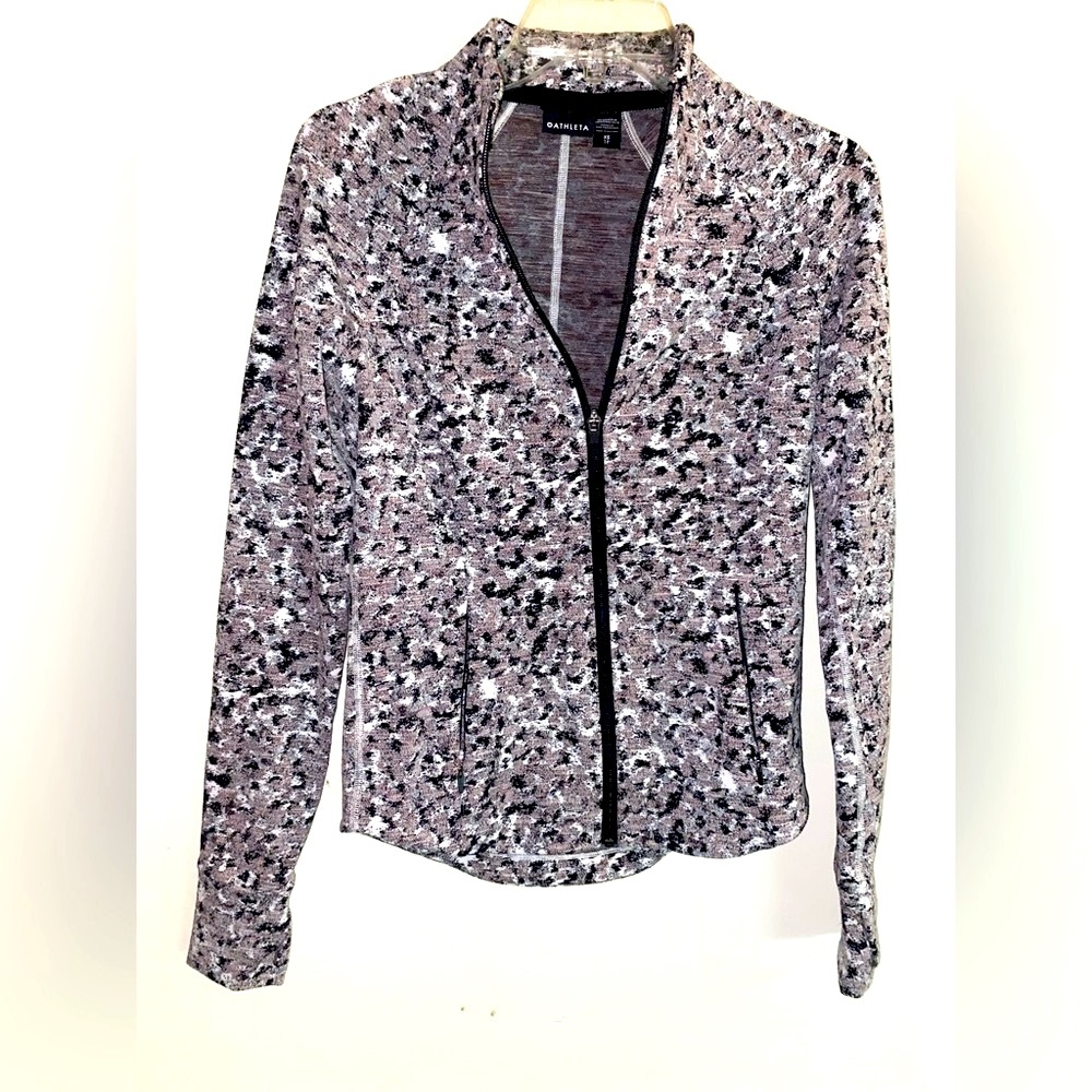 Athleta Cheetah Print Gray & Black Zip Up Lightweight Jacket Size XS